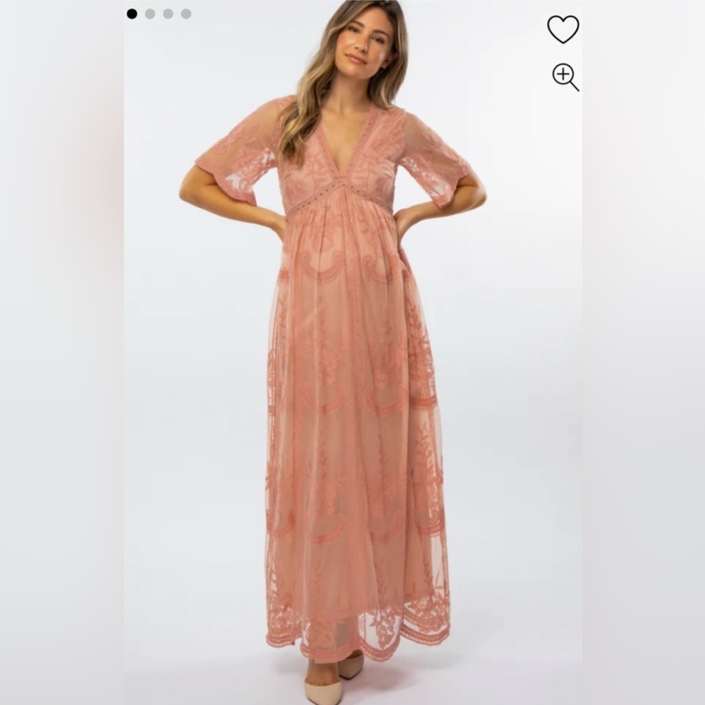 PINKBLUSH
Light Pink Lace Mesh Overlay Maxi Dress